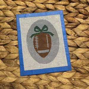 Custom Football Needlepoint Canvas – Choose Bow & Background Color – 13 Mesh, Hand-Painted, 3x4&quot; Design