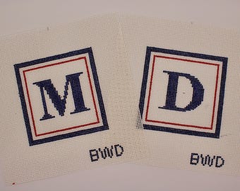 Custom Monogram Needlepoint Canvas: Handpainted 4x4" Coaster Design