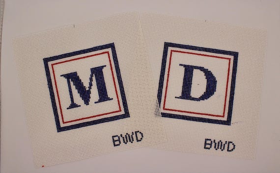 Custom Monogram Needlepoint Canvas: Handpainted 4x4" Coaster Design