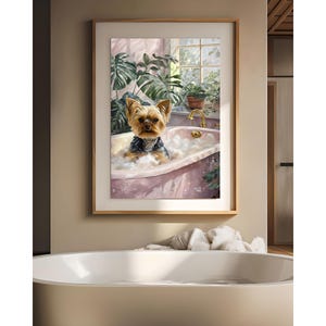 Yorkie in Bathtub Printable – Cute Bathroom Dog Art – Digital Download Wall Decor
