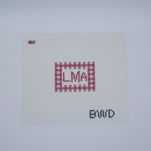 Custom Monogram Needlepoint Canvas – Gingham Border, 13 Mesh, Handpainted, Choose Colors & Initials