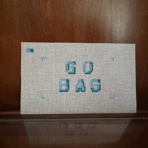 Custom &quot;Go Bag&quot; Needlepoint Canvas | 4.25x2.5&quot; | 13 Mesh | Two-Tone Shadow Lettering | Hand-Painted Travel Canvas | Stitchable Patch