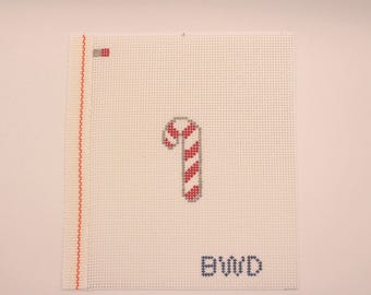 Handpainted Mini Candy Cane Needlepoint Canvas: Christmas Ornament Project