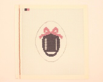 Custom Football Needlepoint Canvas – Choose Bow & Background Color – 13 Mesh, Hand-Painted, 3x4" Design