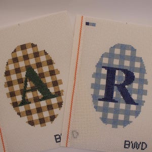 Custom Gingham Monogram Needlepoint Canvas | Hand-Painted 4x6" Oval