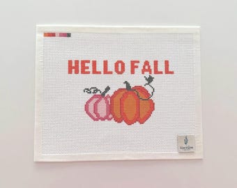 Hallo herfst borduurcanvas | Pompoenontwerp (5x7", 13 mazen per inch)