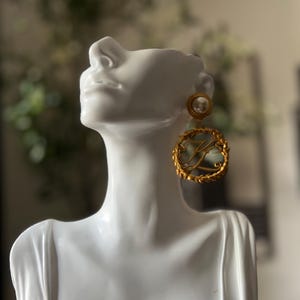 Huge Karl Lagerfeld earrings, Authentic Karl Lagerfeld Vintage Gold Tone Logo Massive Dangle earrings from the 1990s.