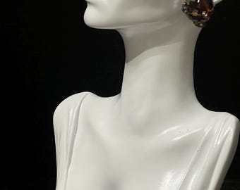 Vintage Signed Marvella Brown Crystal Cluster Clip-On Earrings, Mid-Century 1950s Costume Jewelry, 1"