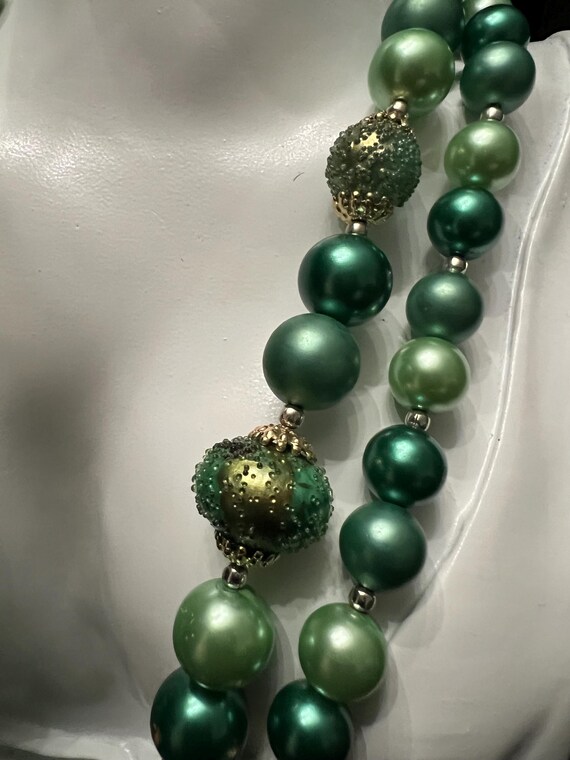 Vintage Green Beaded Necklace: Mid-Century Japan … - image 5