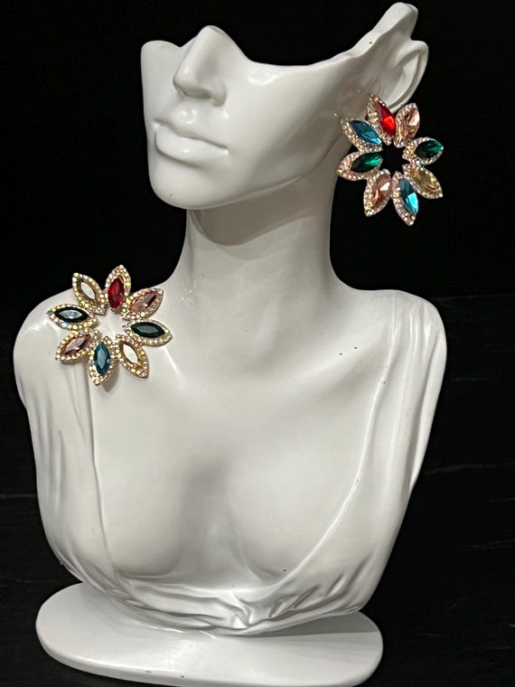 Bold, Multicolor Crystal Flower Stud Earrings | R… - image 3