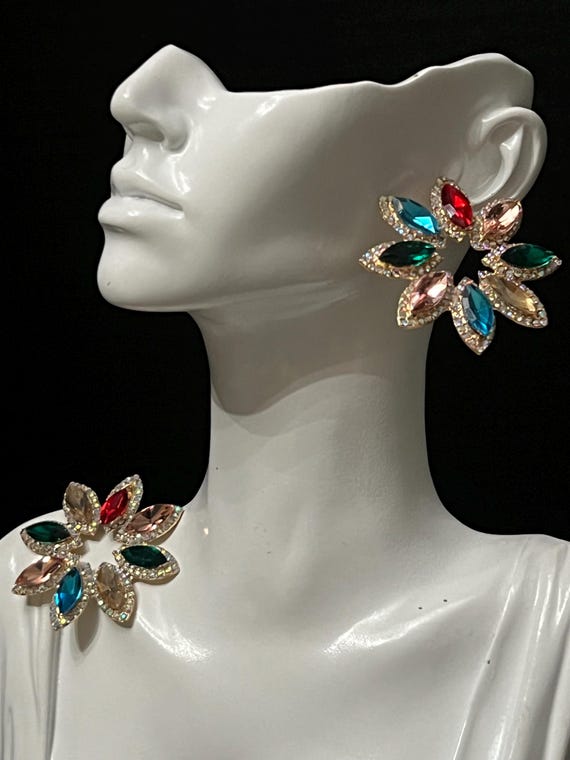 Bold, Multicolor Crystal Flower Stud Earrings | R… - image 4