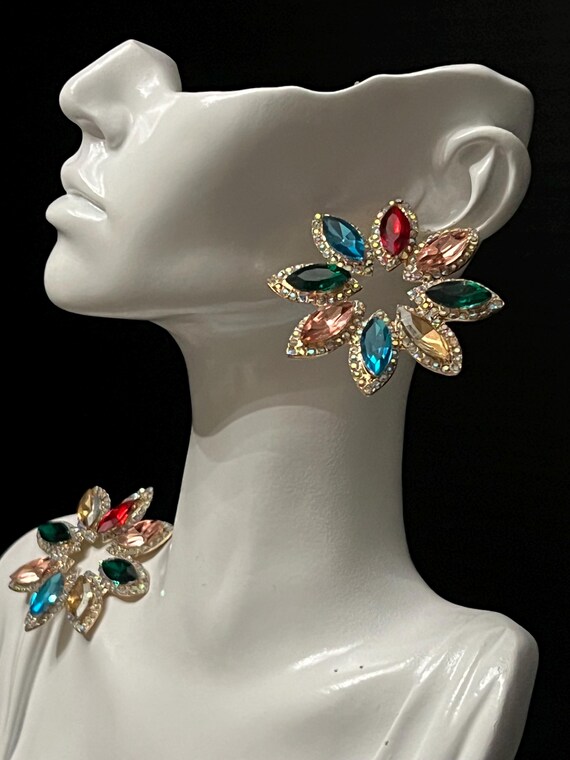 Bold, Multicolor Crystal Flower Stud Earrings | R… - image 2