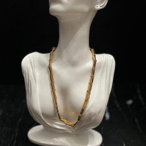 Vintage 16” Two-Tone Bamboo Link Necklace – Unisex Gold & Silver Tone Collar Statement Chain