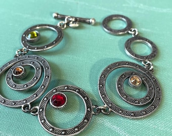 Bracelet anneaux en argent Brighton avec fermoir à boucle et cristaux