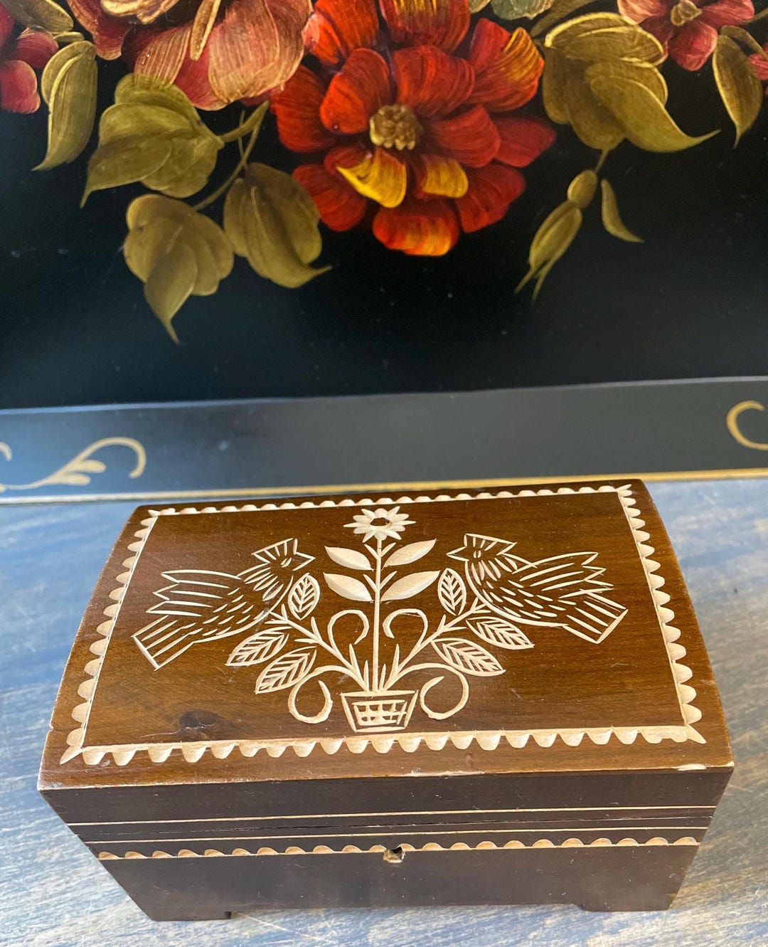 Vintage Hand Carved Flowers and Birds Wooden Locking Box Key - Etsy
