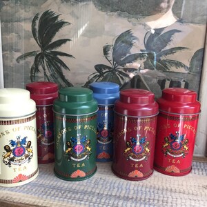 6 vintage Jacksons of Piccadilly Metal Tea Tins kitchen storage decor containers
