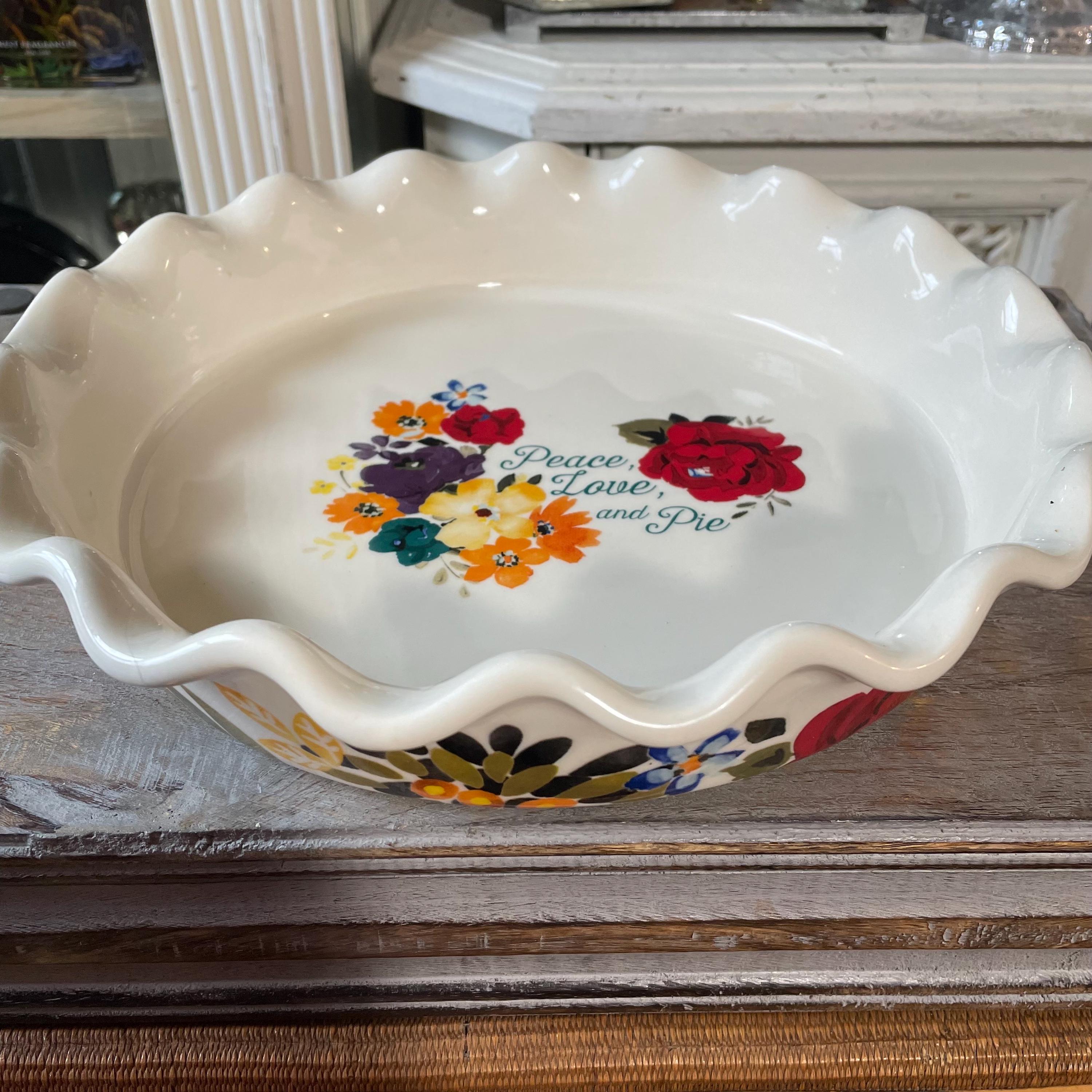 Pioneer Woman Peace Love Pie Dish Pie Plate White Floral Ceramic