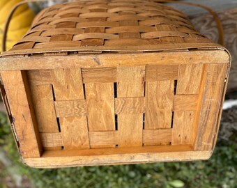 ヴィンテージの木製編み込みピクニックバスケット、フレンチカントリー