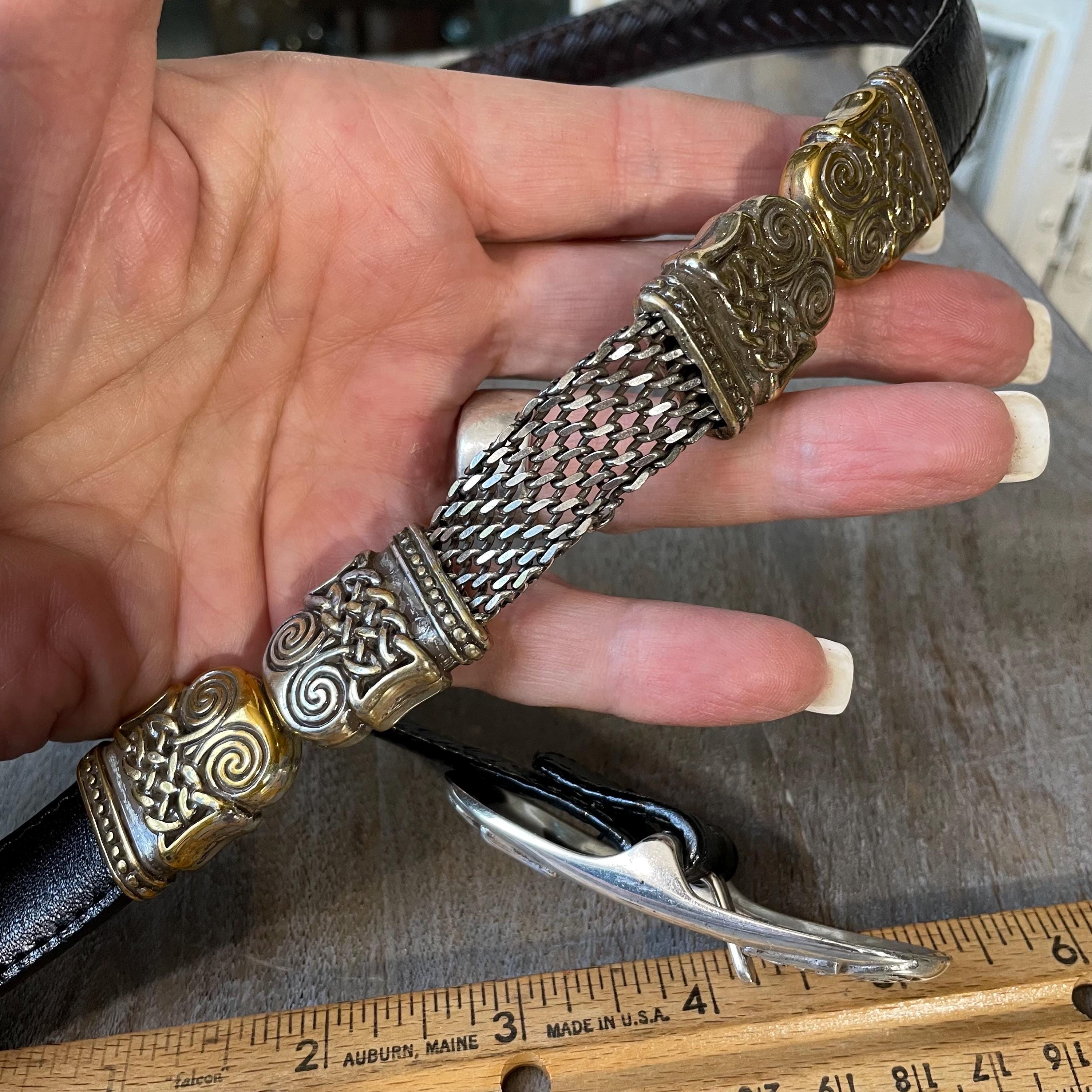 BRIGHTON Celtic Knot Black Embossed Weave Leather Belt  display picture 2