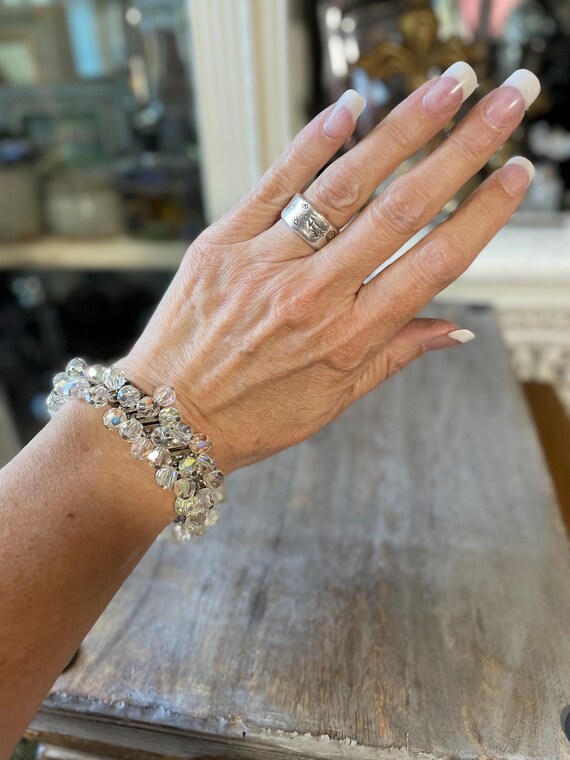Vintage Silver crystal stretch bracelet Hollywood… - image 4