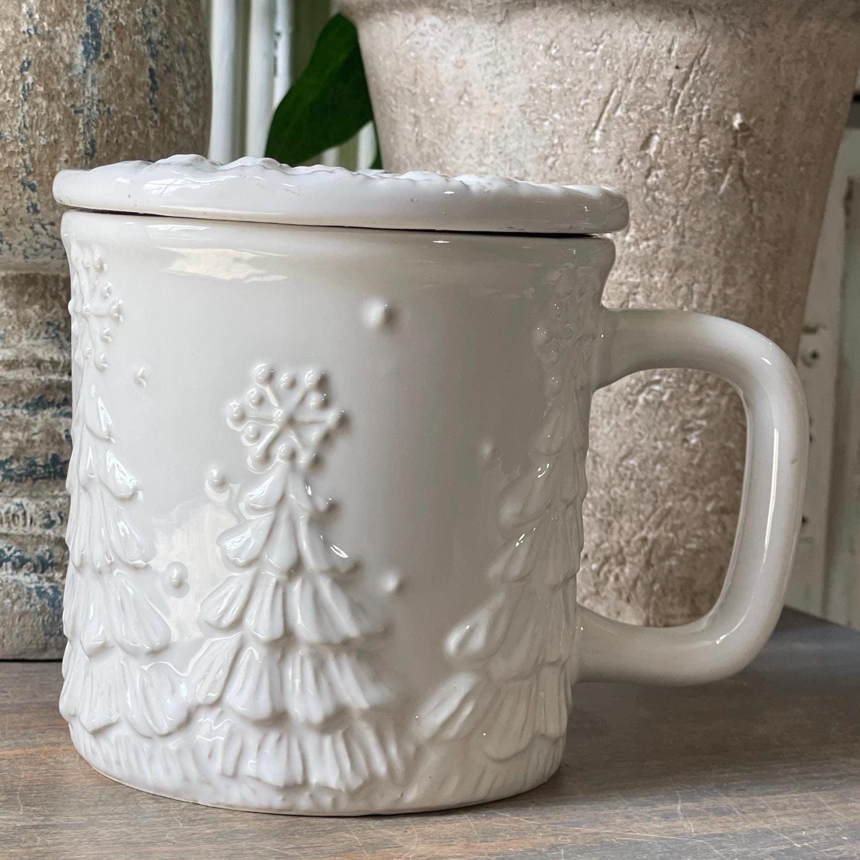 Temptations White Textured Christmas Tree Ceramic Coffee Mug With