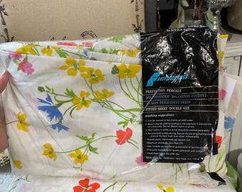 Fieldcrest Perfection Percale spring floral sheet fitted flat full double pillowcase new vintage