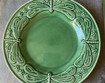 Vintage Bordello Pinheiro green dragonfly’s flowers salad plate