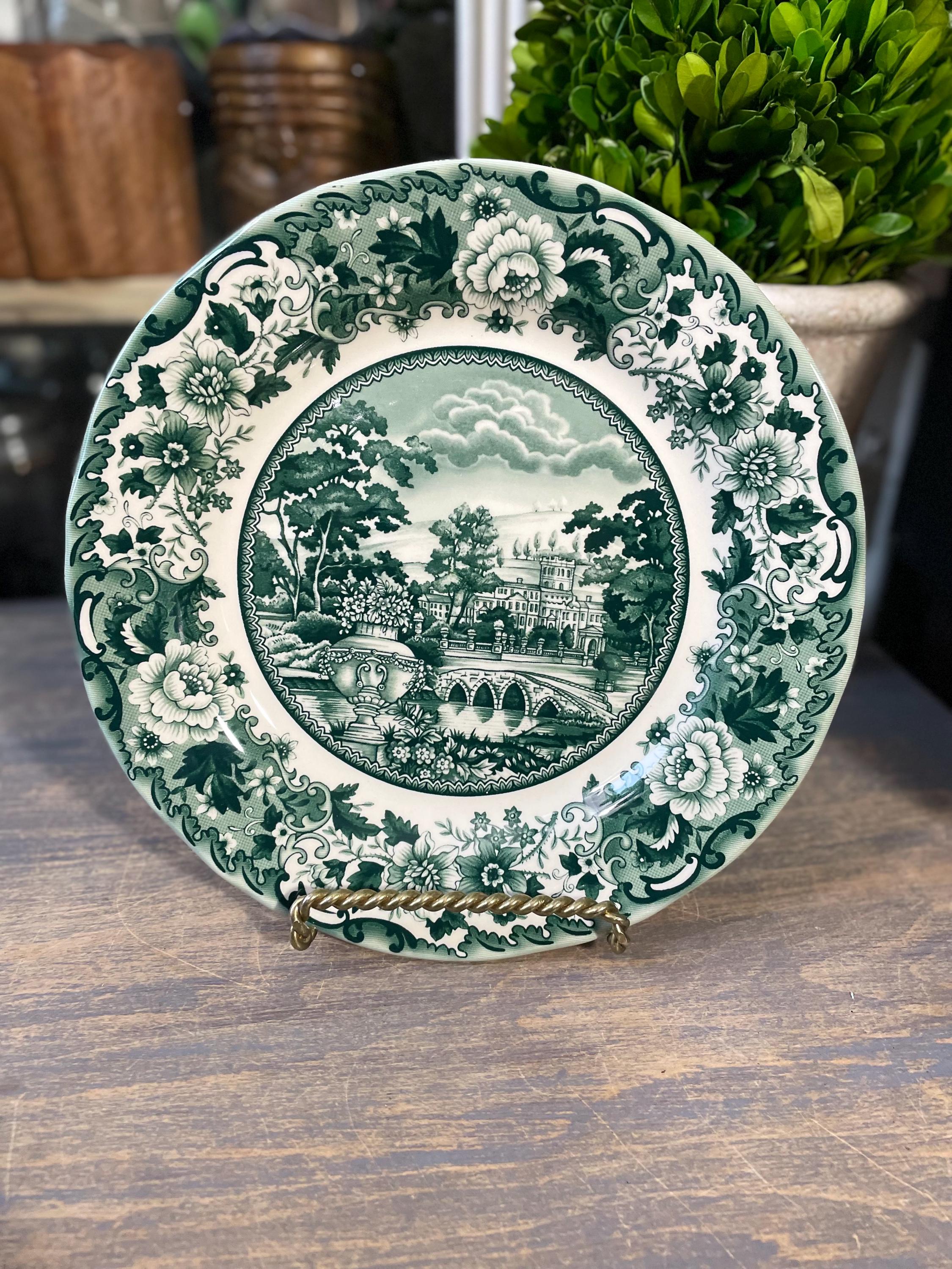 Legend Belmont Green & White Salad Plate River Scene Floral