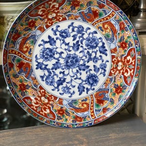 Plat Japonais En Porcelaine Blanc Bleu Arita Au Décor De L'O