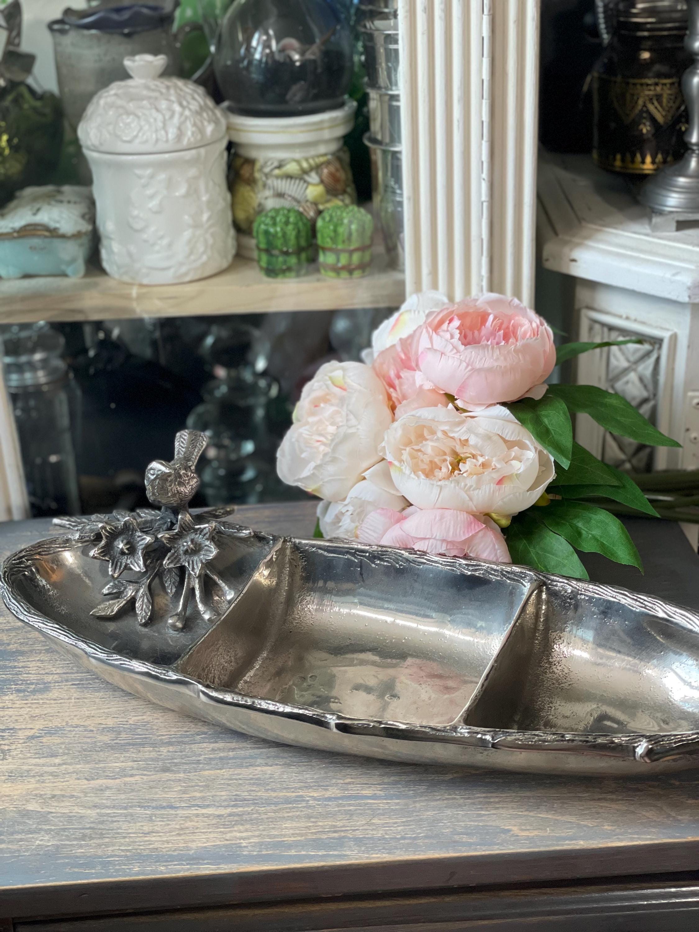 ヴィンテージ シルバー メタル 仕切りトレイ 鳥と花 前菜 小物 化粧台