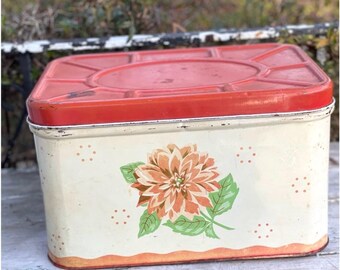 Vintage 1950's Metal Bread Box Floral Farmhouse Storage Tin MCM