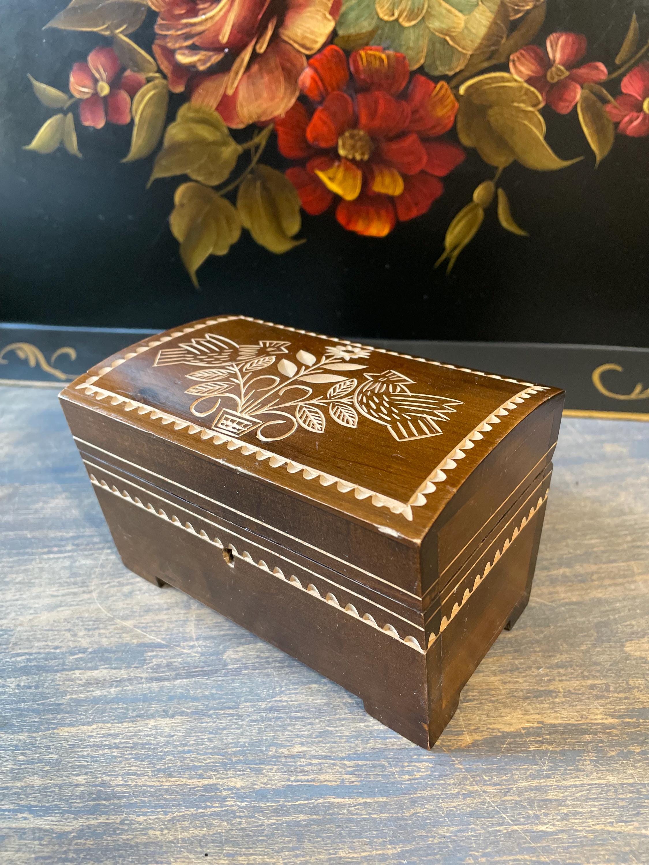 Vintage Hand Carved Flowers and Birds Wooden Locking Box Key - Etsy