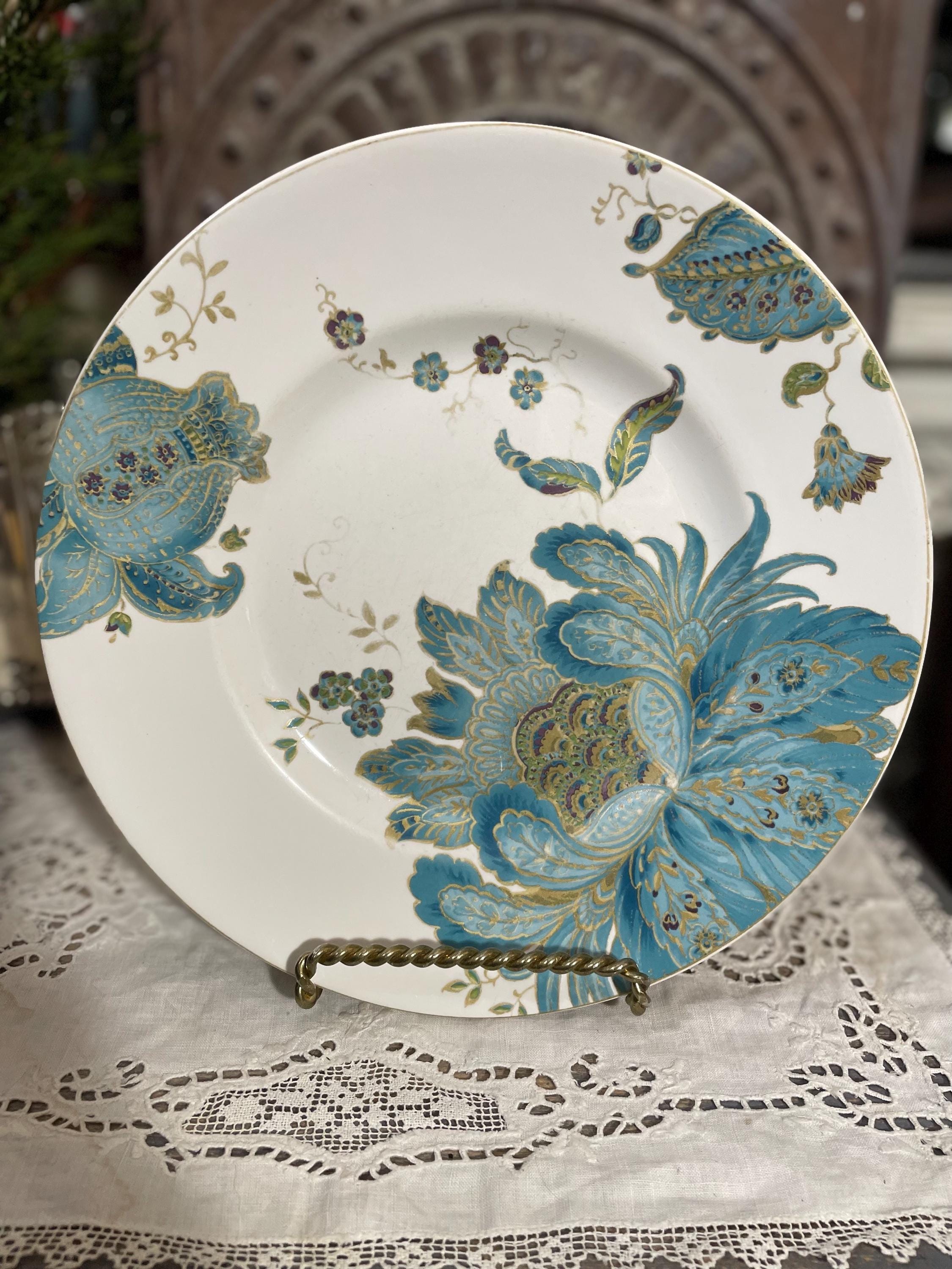 222 Fifth Eliza Peacock Garden Dinner Plate Bowls Teapot Cups Teal