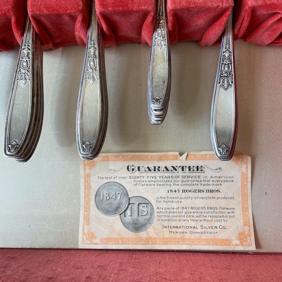 Antique 1847 Rogers Bros. Silverware Set & Ornate Wood Box Art