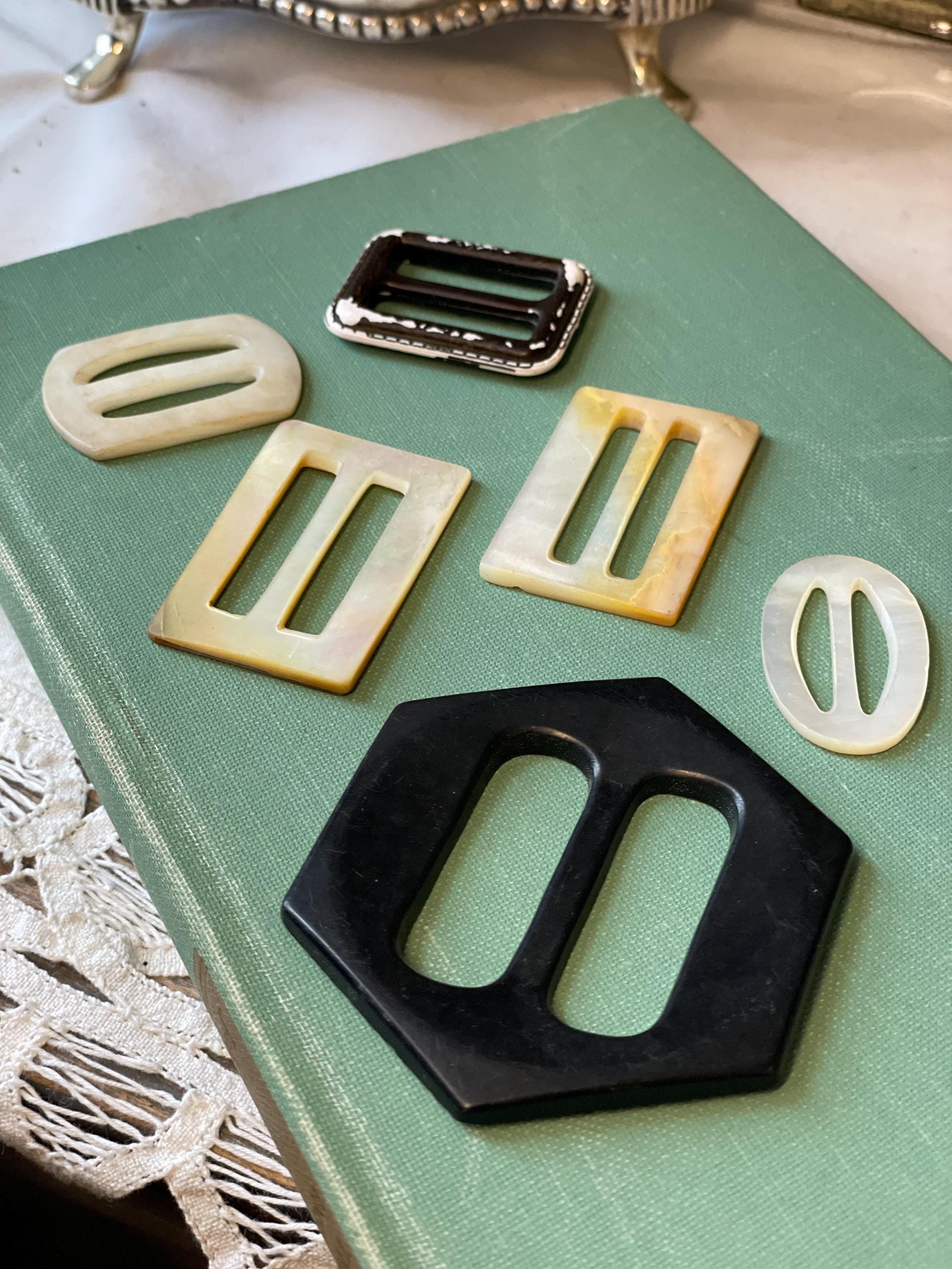 Buckle Accent, Clasp, Vintage Green Bakelite, unique, 2.5\