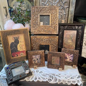 Vintage carved wood picture frames boho cottage decor