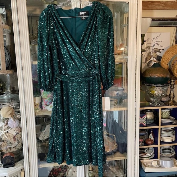 DKNY Emerald sequined dress evening wear nwt women’s 10