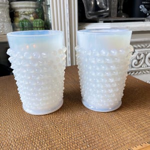 Vintage Fenton white hobnail opalescent moonstone Glass vases glasses moon glow
