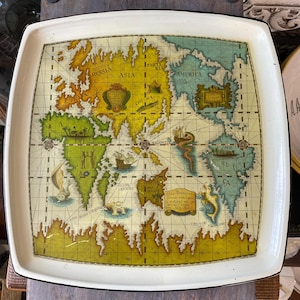 Bandeja cuadrada de melamina con diseño de mapa del mundo antiguo vintage de Japón