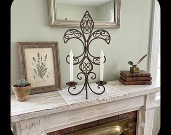 Rustic metal Fleur de lis candle holder French country decor