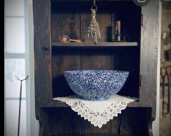 Vintage Haegar Spongeware blau weiß gesprenkelte Spongeware Steingut Schüssel USA Keramik