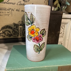 Vintage Floral pottery flower  vase French Mexican handmade