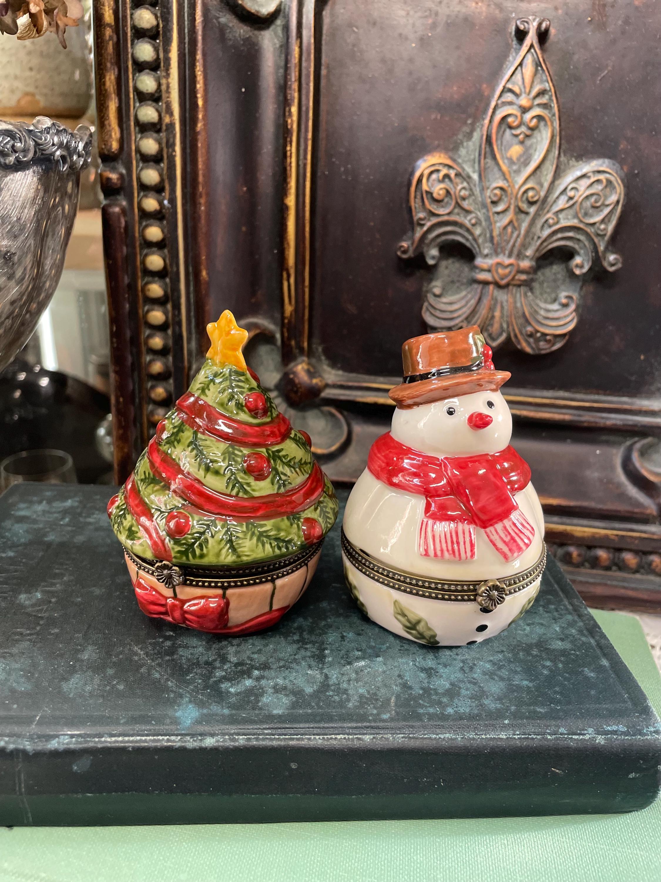Villeroy & Boch Christmas Tree Snowman Trinket Box Vintage