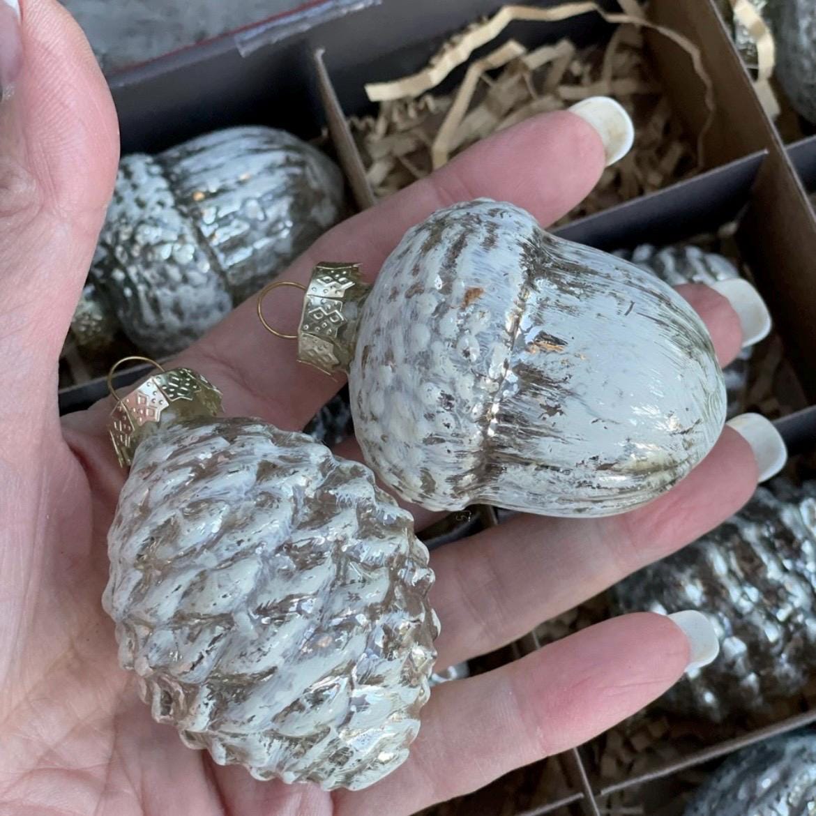 マーサ・スチュワート シルバー マーキュリーガラス 松ぼっくり