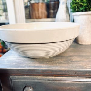 antique white stoneware primitive large serving mixing bowl