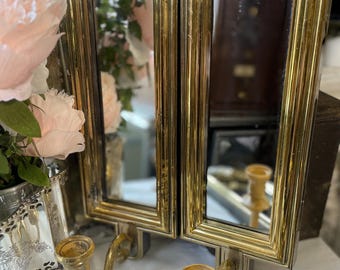 Vintage Homco antikes Gold verspiegelt Wandleuchte Kerzenhalter Hollywood Regency