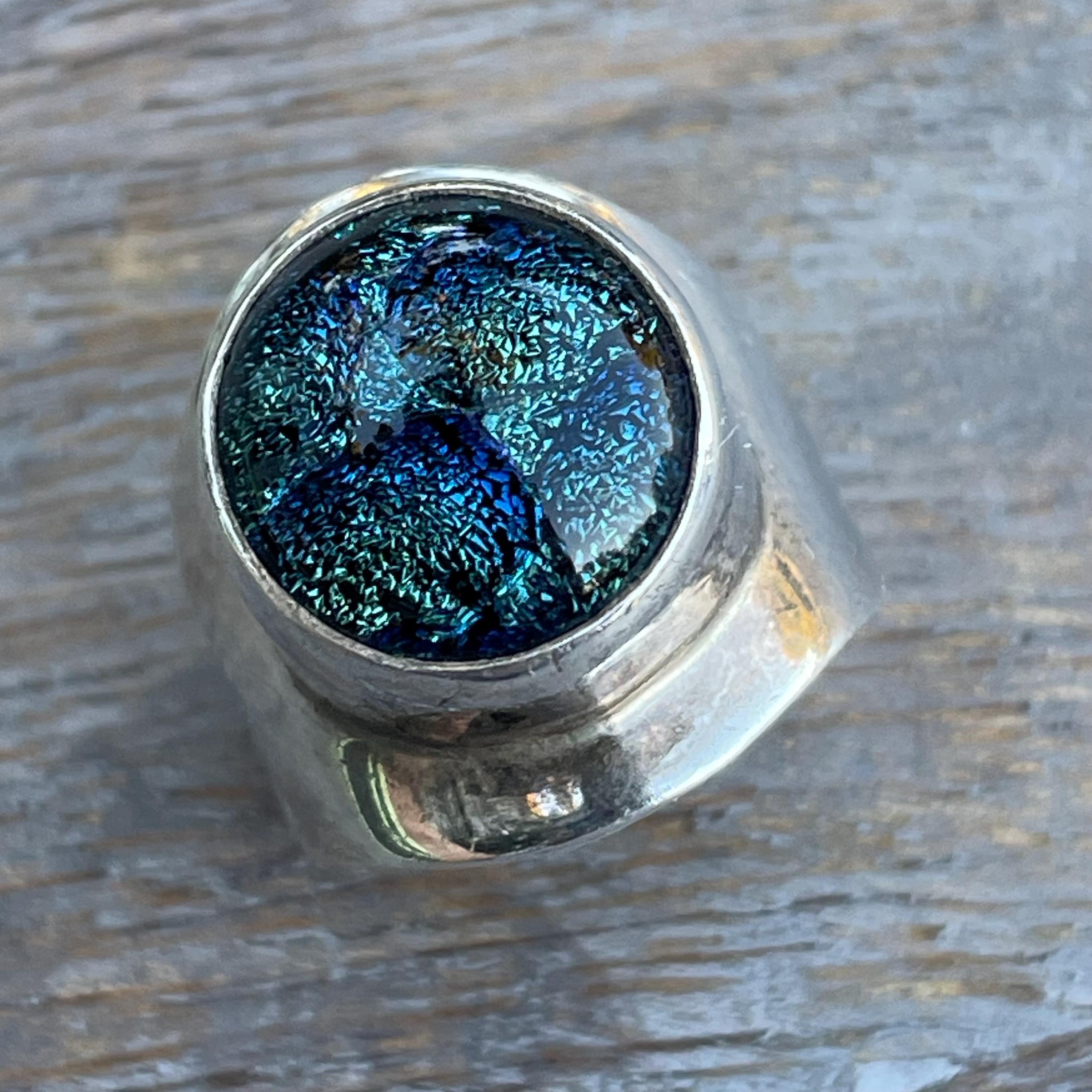 ヴィンテージ スターリングシルバー ブルー ダイクロティック ガラス