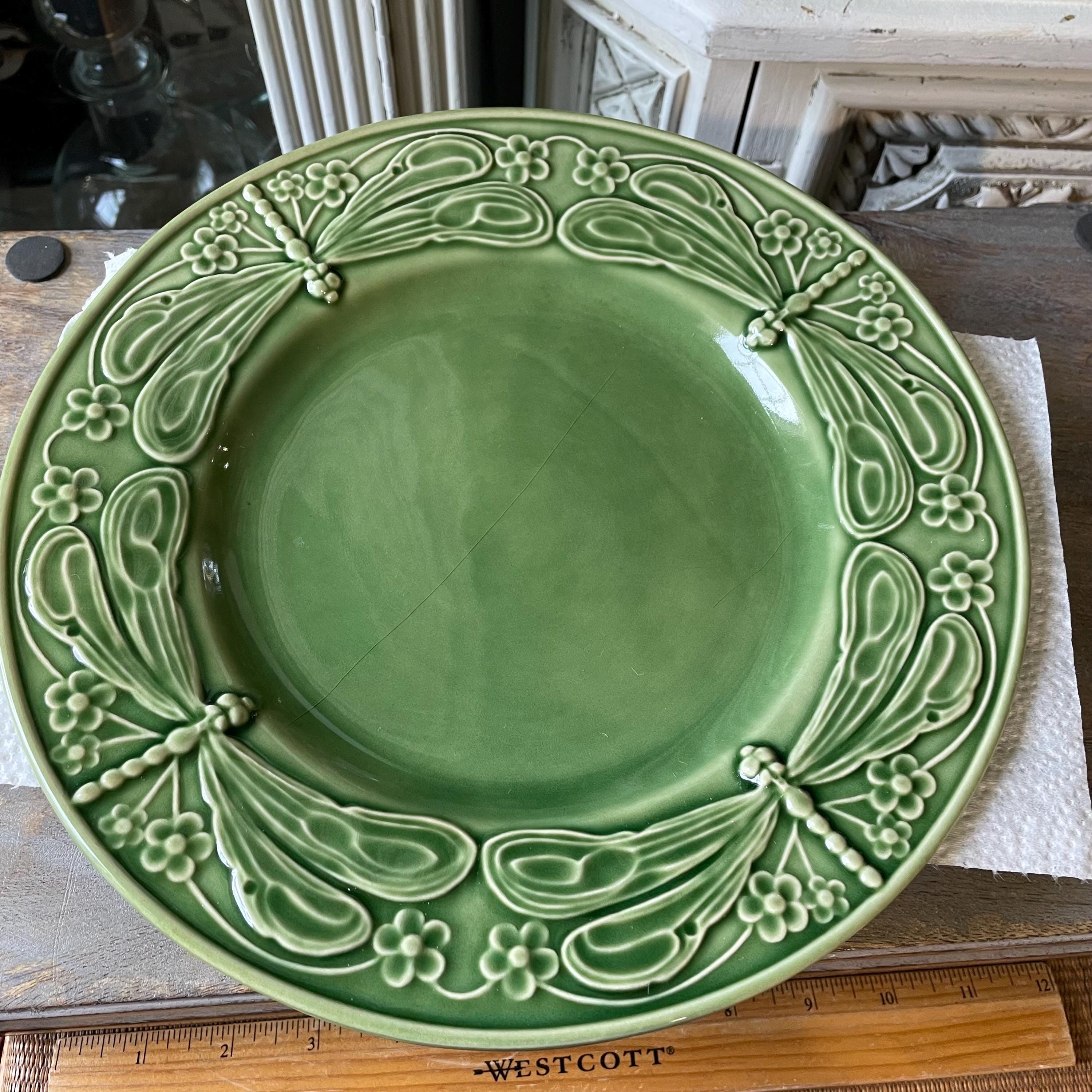 Vintage Bordello Pinheiro green DRAGONFLY dinner plate