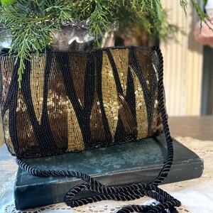 Delill Vintage avondtasje met zwarte en gouden kralen, formele cocktailparty