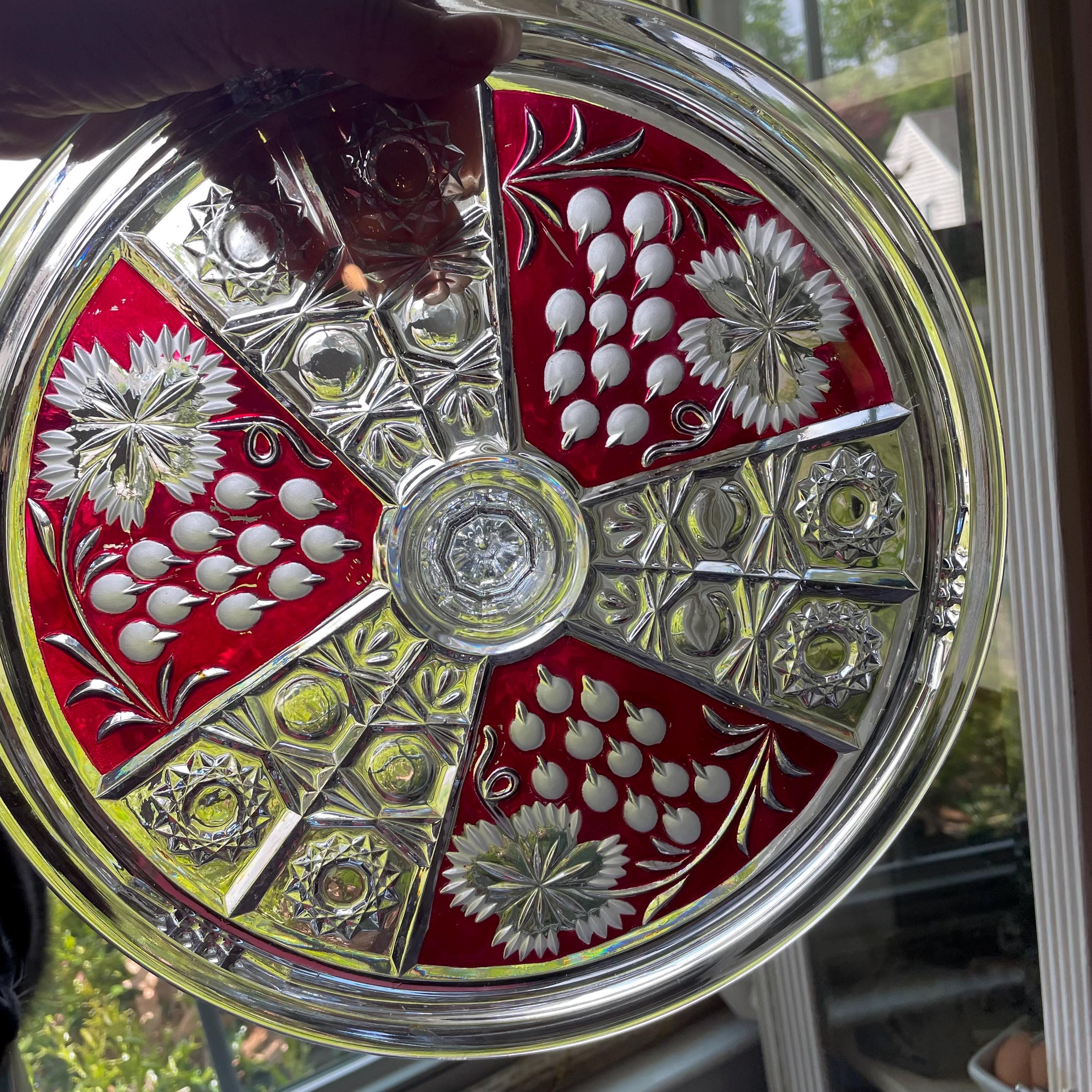 ＊ANNA＊Antique cake plate・* ② Anna Hütte Vintage Crystal Floral Cake Plate Flower Red